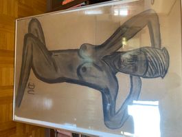Kunstwerk gezeichnet von Meinen Vater Holzkohle mit Rahmen