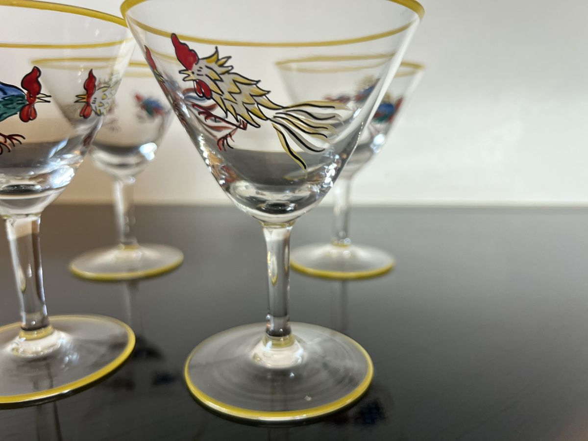 Gläser: 4 Cocktailgläser, handbemalt, Hahn Motiv – Gebraucht aus Saanen von SoniaMichaela 2