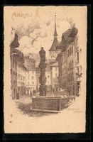 Aarau, Rathaus-Gasse mit Brunnen, 1901