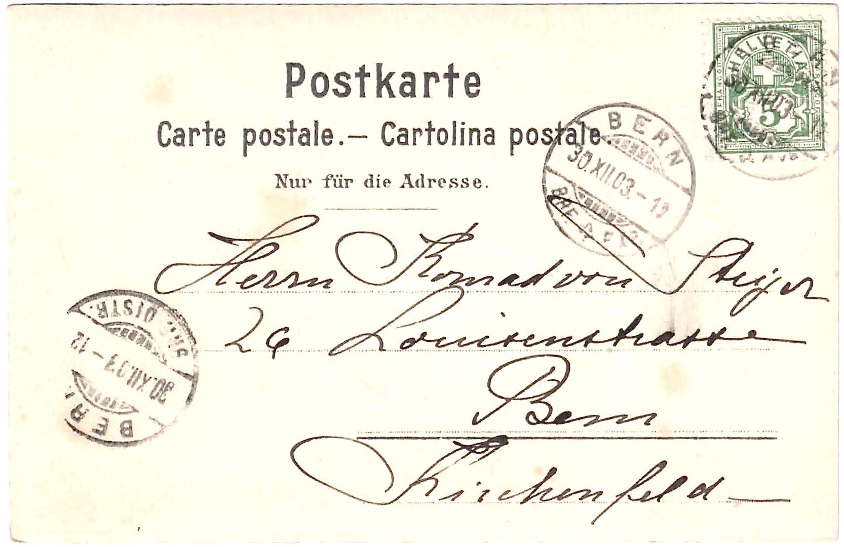 Ansichtskarten: Ein MANN mit einem BOOT der "FREIFAHRT" ins BERNBIET 1903 – Gebraucht aus Oberdorf BL von Hopfehuepfer 2