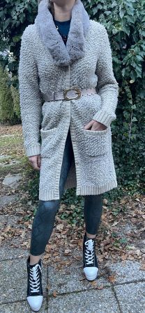 Chic Cappotto di Lana-decorato pelliccia-tg S/M