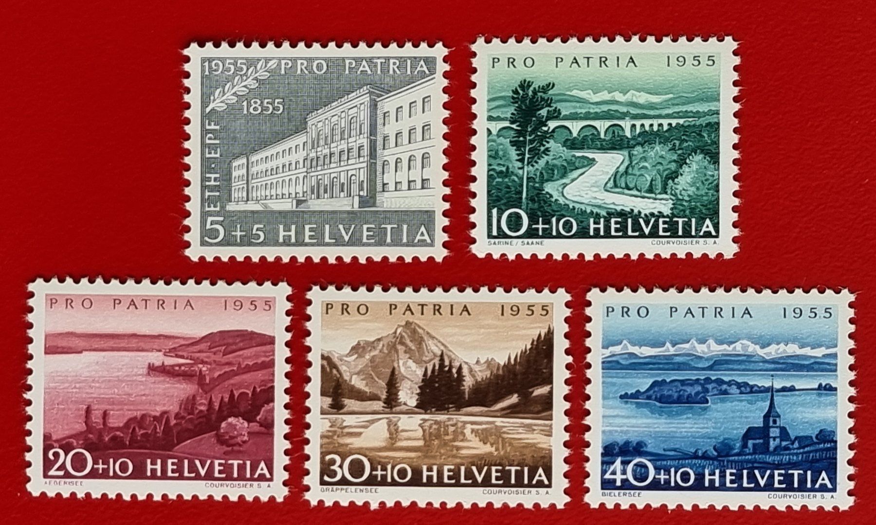 Tutti i francobolli: PRO PATRIA SATZ 71 - 75 1955** POSTFRISCH – Nuovo (secondo la descrizione) da Düdingen venduto da Quartierstrasse