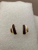goldfarbene Ohrstecker mit braunem Emaille, Vintage Style,