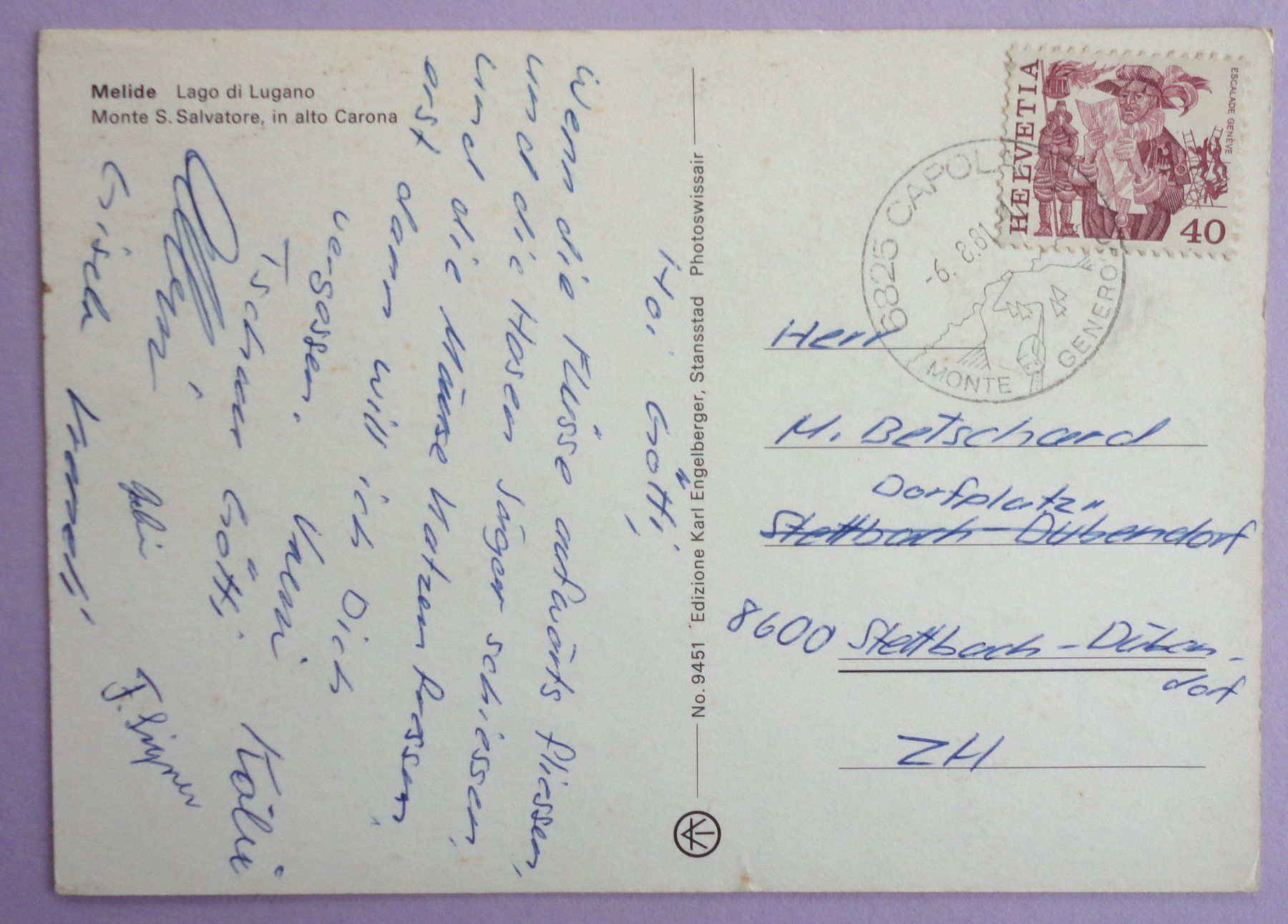 Cartoline postali: Melide, Lago di Lugano – Usato da Fétigny venduto da Billy2miny 1