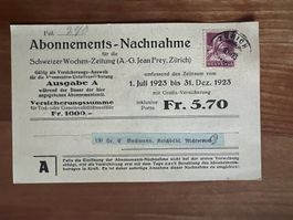 Postkarte 1923 Abo Nachnahme Schw. Wochen Zeitung (V948)