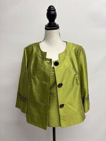 Vera Mont Deux Piece aus Seide Jacke mit Top 42 grün Perlen