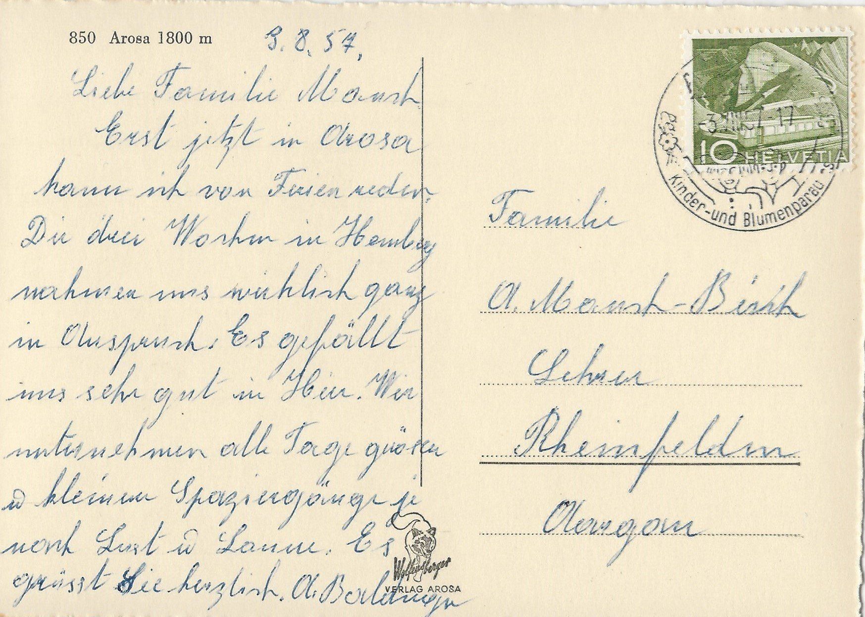 Cartes postales: Arosa, 1954 – D'occasion à Frauenfeld par Merk52 1