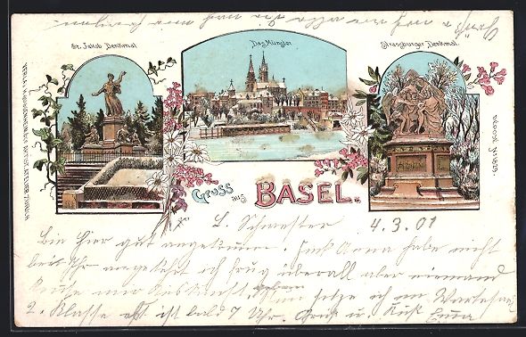 Ansichtskarten: Litho Basel, St. Jakob-Denkmal, Strassbu – Gebraucht aus Berlin von bartko-reher
