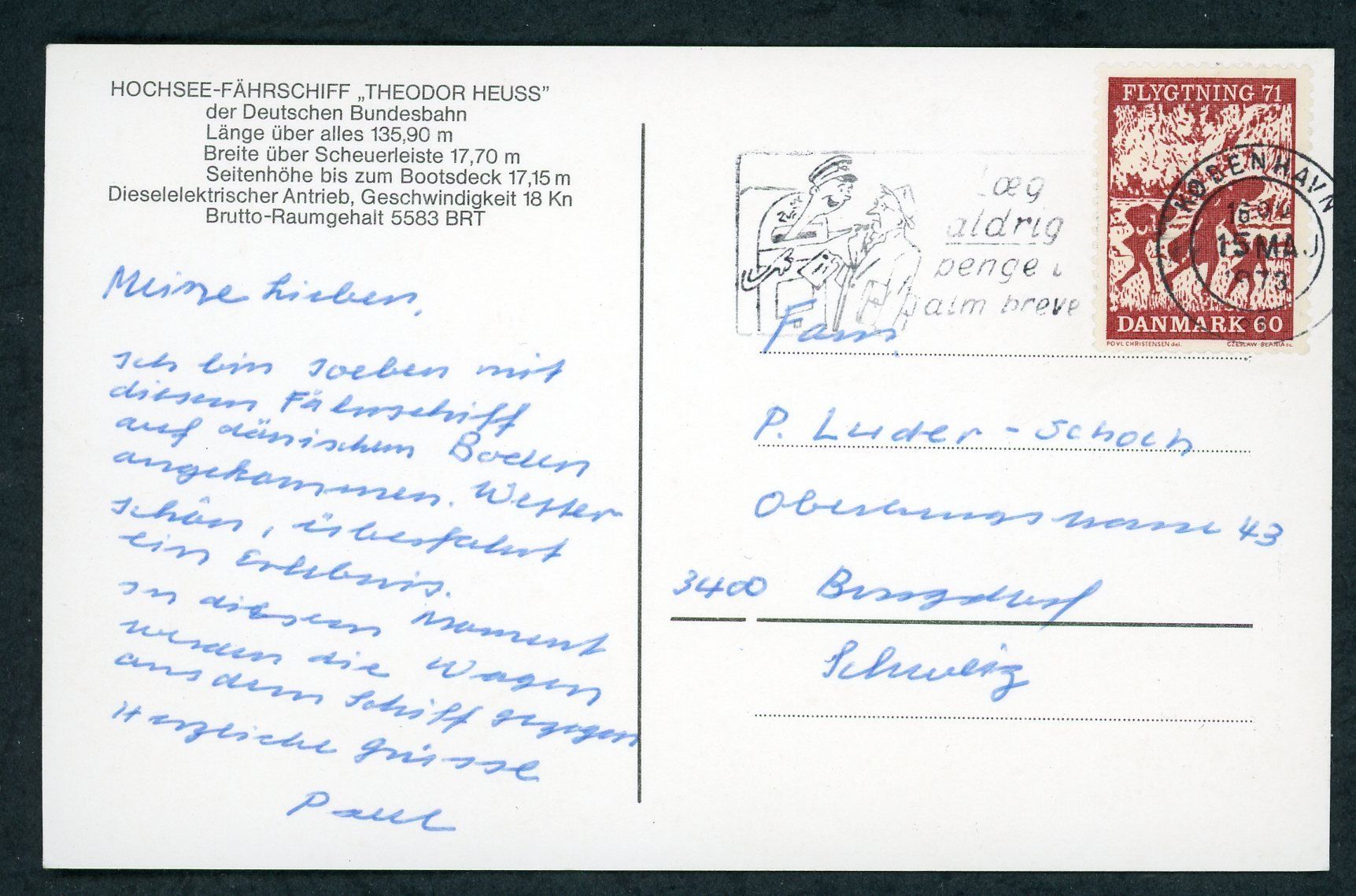 Cartoline postali: MS Theodor Heuss Seefährschiff TOP – Usato da Opfikon venduto da webstar30 1