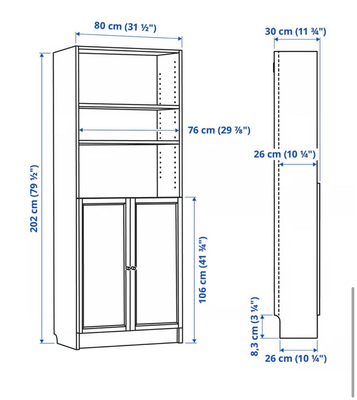 Ikea Schränke: BILLY / OXBERG Bookcase with doors, white, 80x30x202 cm – Defekt aus Zürich von edn_y5s7 6