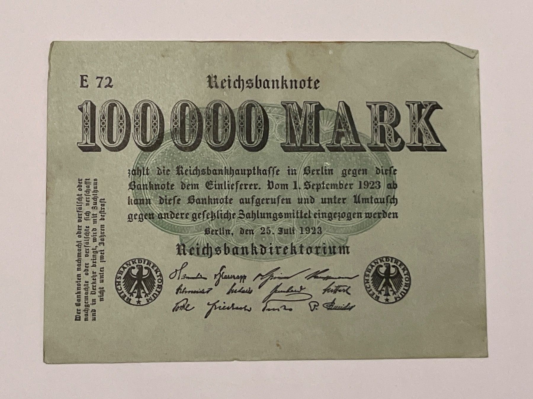 Banconote: 100000 hunderttausend mark juli 1923 – Usato da Hergiswil NW venduto da SLDM