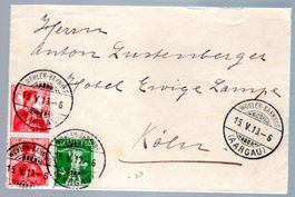 1913 BELEG WOHLEN MISCHFRANKATUR NACH KÖLN SAUBER GESTEMPELT