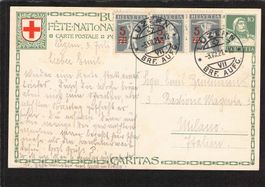 Bundesfeierkarte 1921, Luzern-Mailand ,Zusatzfr. Nr.148 3er!