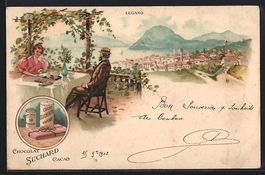 Litho Lugano, Ortsansicht mit einem Paar