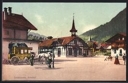AK Zweisimmen, Bahnhof mit Postkutsche