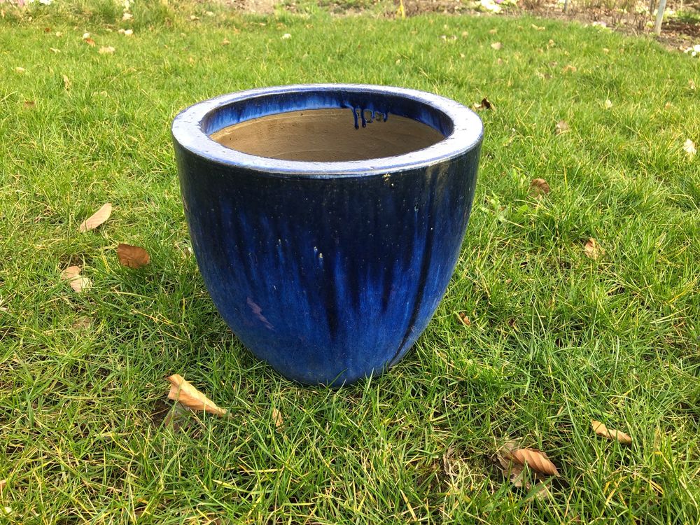 schöner grosser Keramik Blumentopf Pflanzentopf blaue Glasur Kaufen