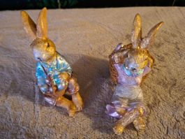 2er Set süsse Osterhasen Figuren, Deko Frühling, neuwertig