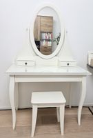 Elegant White Dressing Table with Stool and Mirror