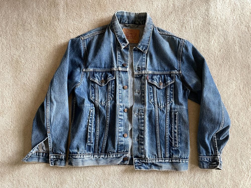 Levi's Black Denim Boa Jacket, Men's Size M cotton black type Vintage Second Hand