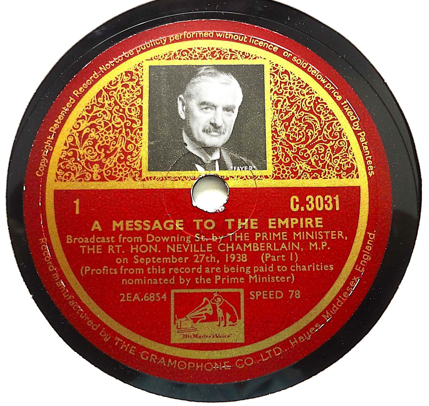 Schallplatten: Neville Chamberlain, Historisch interessante Schellackplatte – Gebraucht aus Hemishofen von Phonomandy