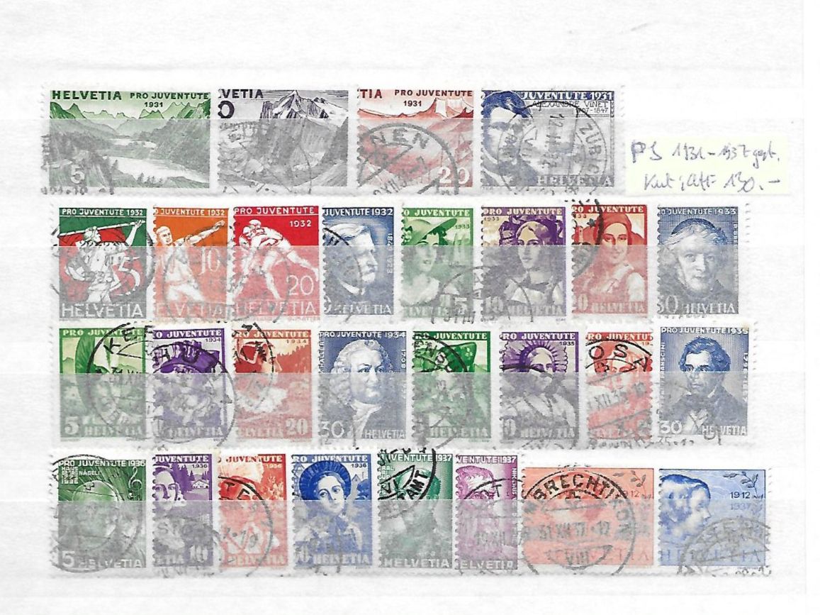Tutti i francobolli: PJ 1931 - 1937 gest. Kat: CHF 130.- – Usato da Basel venduto da Ilp