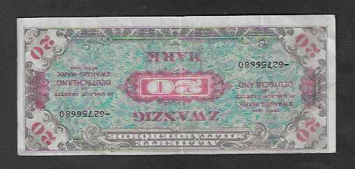 Banknoten: Germania  20  Mark  1944  Gebraucht – Gebraucht aus Gordola von coinsandnotes