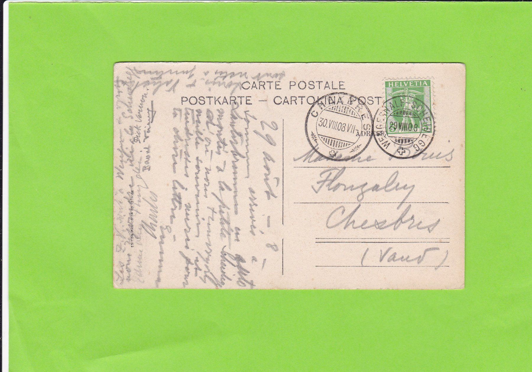 Cartoline postali: Lauterbrunnen-Staubbach---1908 – Usato da St. Peterzell venduto da neckertal 1