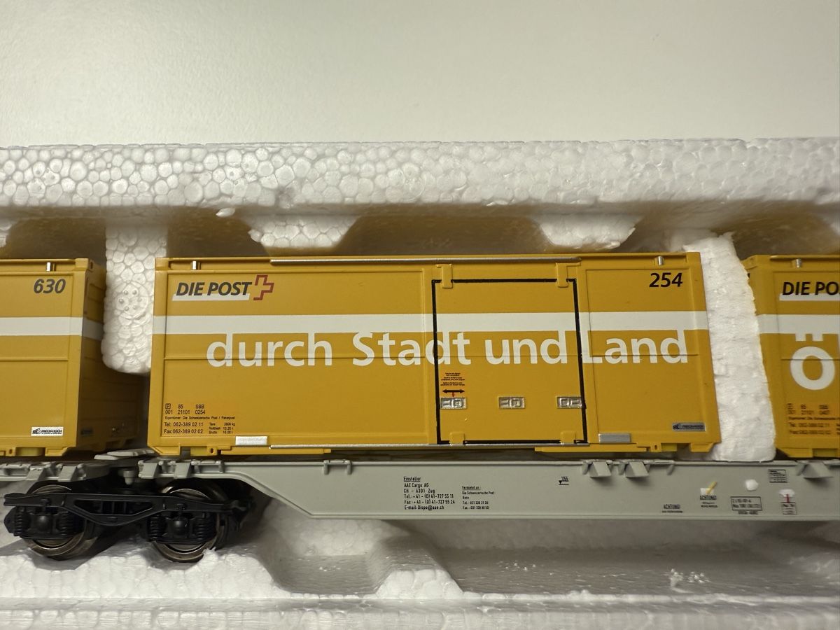Roco SBB Doppeltragwagen mit 4x Die Post Container / DC HO (Gebraucht ...