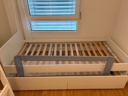 Kinderbett mit Ausziehbett weiss 90x200cm