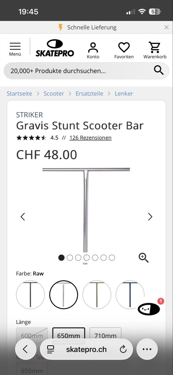Kickboard: Scooter Bar Gravis Stunt 650mm – Nuovo e nell'imballaggio originale da Dietlikon venduto da die_perle 1