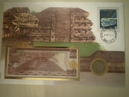 Banknotenbrief mit Münze Mexico