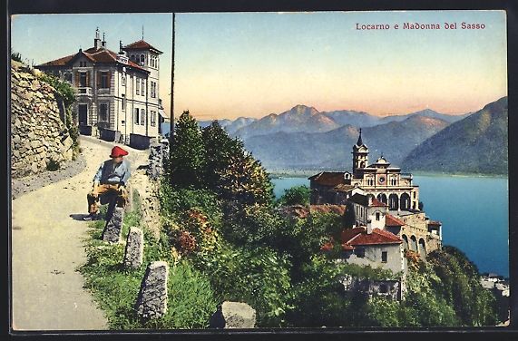 Cartoline postali: Locarno, Teilansicht mit Madonna del Sas – Usato da Berlin venduto da bartko-reher