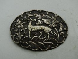 Antike Silber 800 Brosche Waldszene mit Hirsch