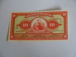 Banknote Peru 10 Soles de Oro 1965, P-66, Zustand Unc