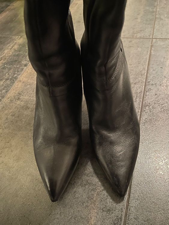 Elegante Damen Stiefel aus Leder, Schwarz, Grösse 39 (Neu (gemäss