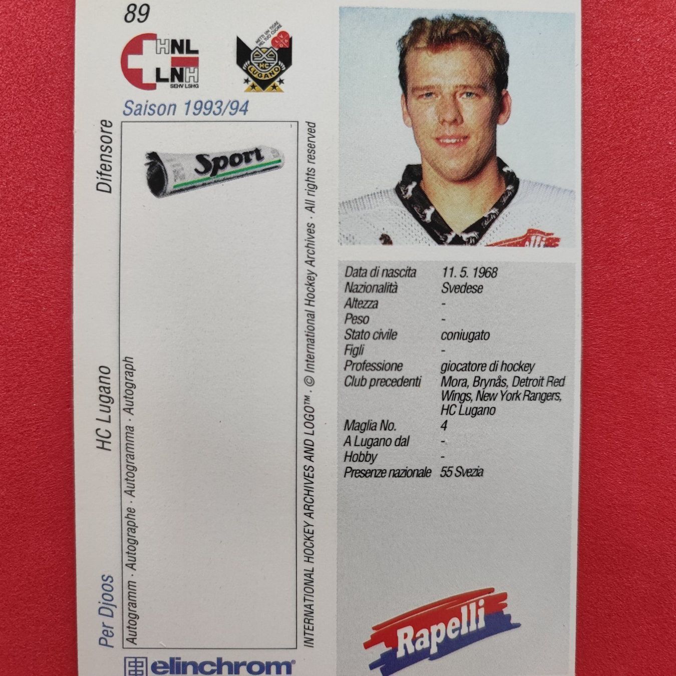 Carte collezionabili: Per Djoos - HC LUGANO - 1993/94 – Usato da Dübendorf venduto da kb86_MOVIE 1