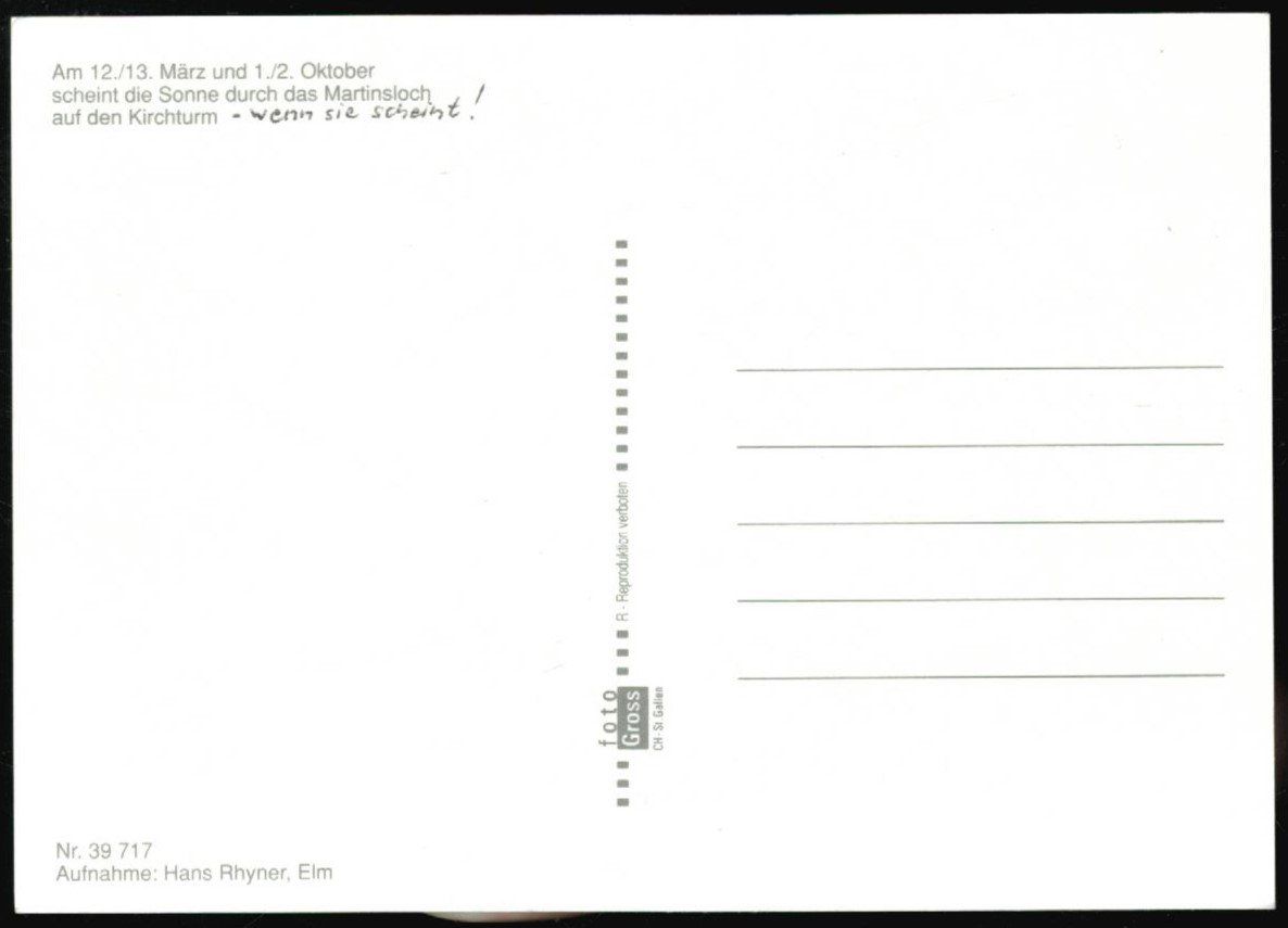 Cartoline postali: AK Martinsloch Elm GL – Usato da Zürich venduto da Tolima194 1