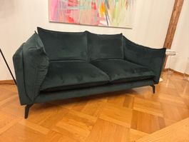 Samtsofa dunkelgrün, 2-Sitzer, modernes Design, Top Zustand
