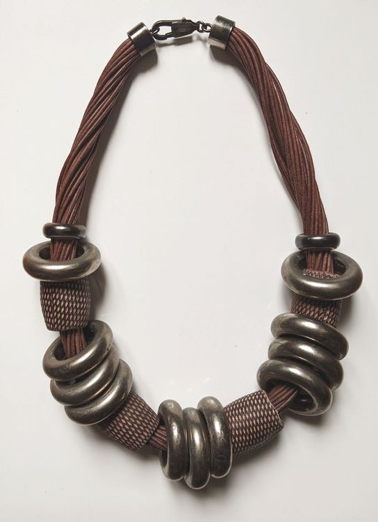 Collier Vintage Art Optique Cinétique En Métal Argenté - Créateur