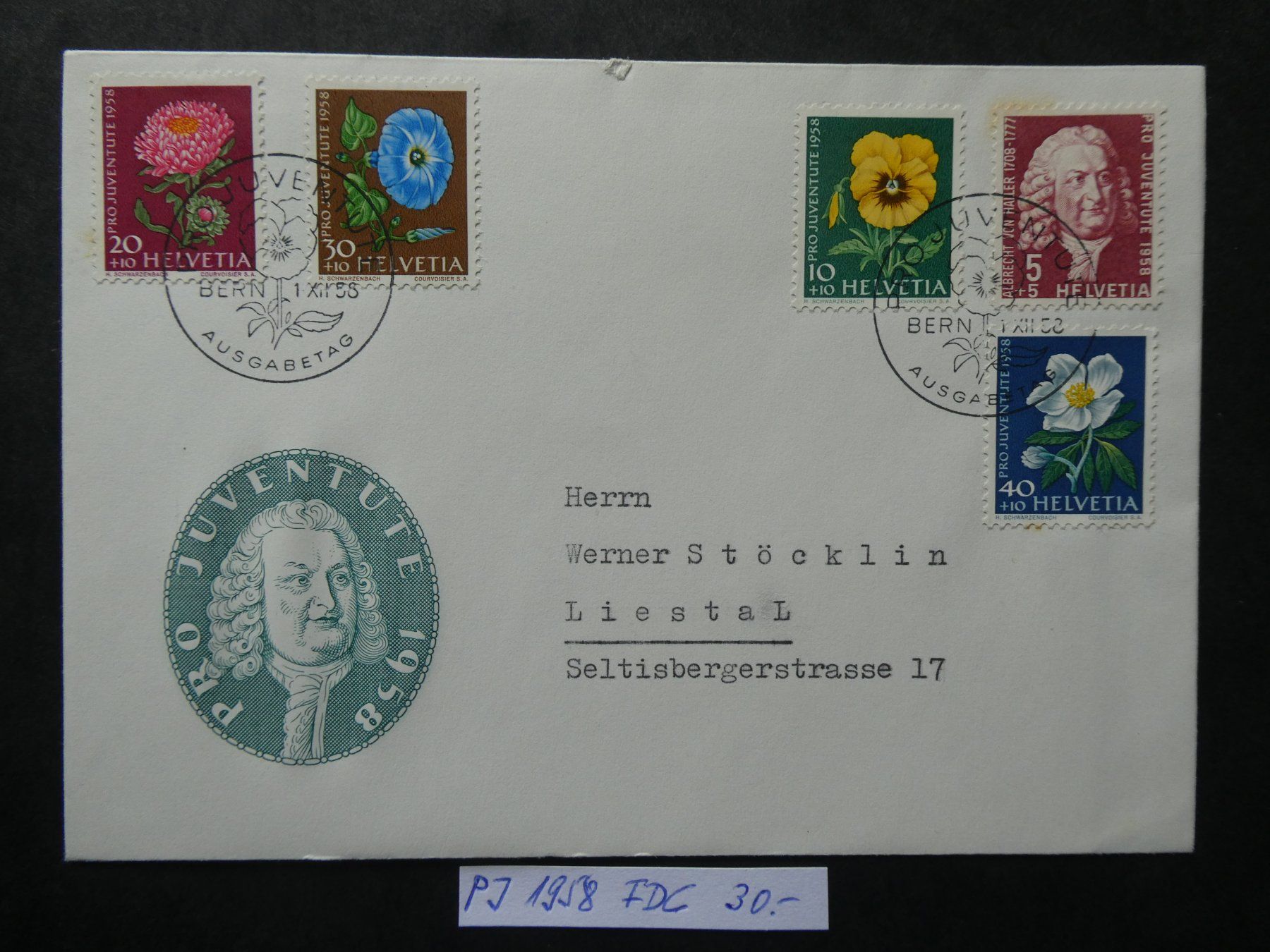 Tutti i francobolli: PJ 1958 FDC P2 mit Altersspuren – Usato da Lausen venduto da Herbamare01