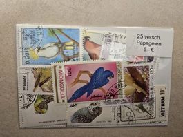 25 Papageien Briefmarken, verschiedene Motive, Top Preis!