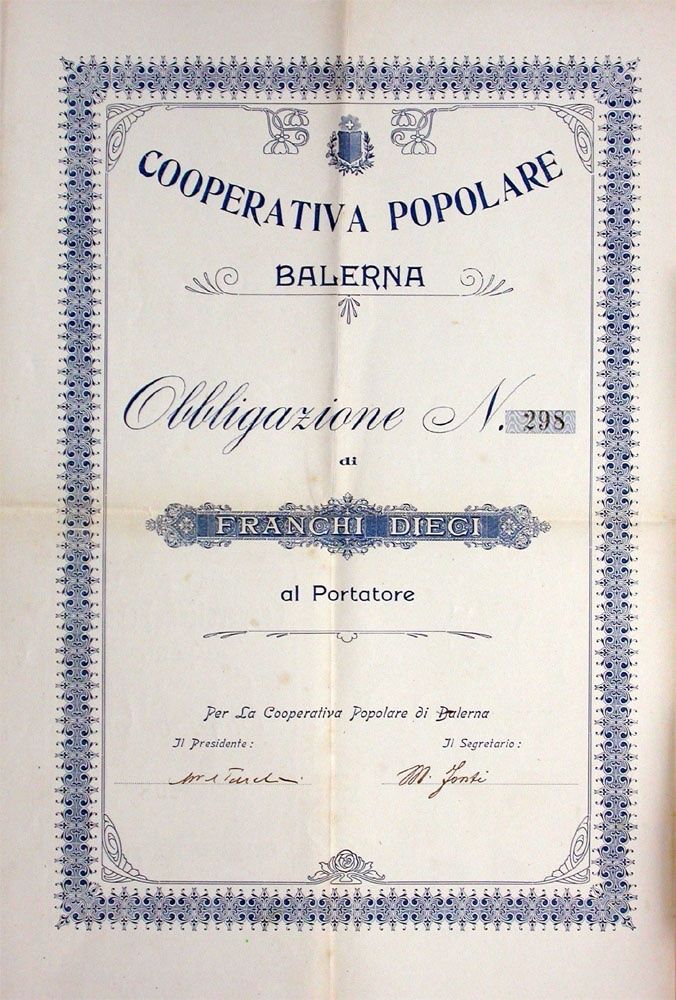 Documenti: Cooperativa Popolare Balerna - 1912 – Usato da Solothurn venduto da Sgasche