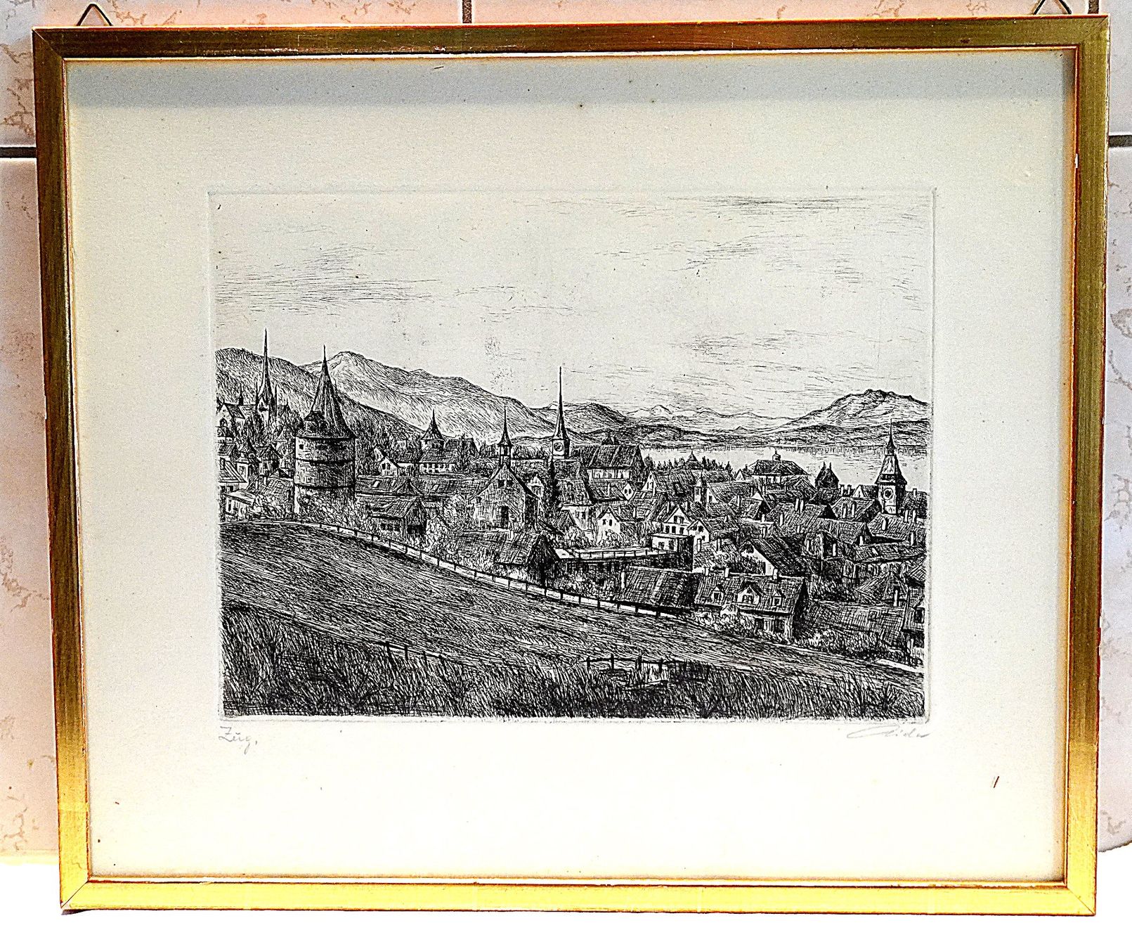 Dipinti: Zug Tuschbild original Rahmen Blattgold – Usato da Baar venduto da 2cvbaar 1