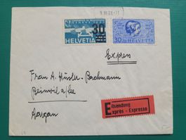 1937 PJ 84 + F 23 obl. 9.III.38 affr. mixte "Exprès"