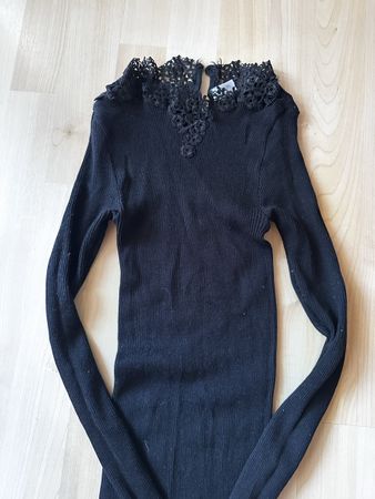 Lisanza Pull noir côtelé avec dentelle – Made in Italy 
