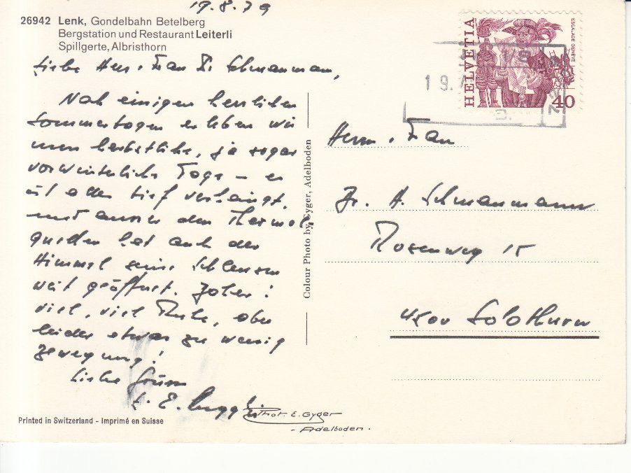 Cartoline postali: Lenk Leiterli 1979 – Usato da Bürglen TG venduto da StampGraf 1