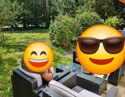 Gartenmöbel Tisch & 2 Sessel Wickerset schwarz, graue Kissen