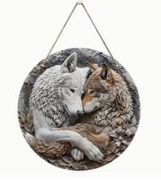 2-D HOLZ WANDDEKO *WOLFPAAR IN LOVE*  20X20CM