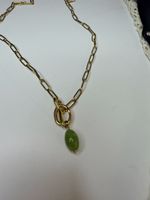 Gold Chain Necklace with Green Jade Stone, Great Value