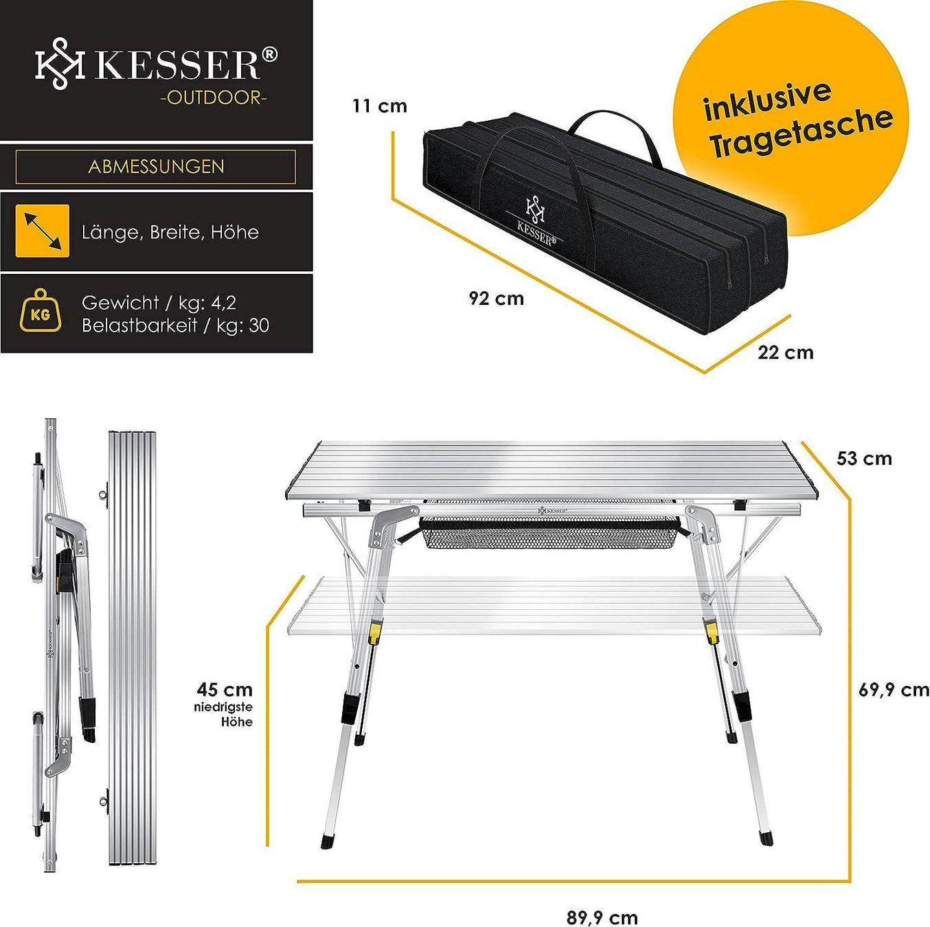 Campingmöbel: KESSER Campingtisch 90cm x 53cm Silber – Neu und originalverpackt aus Bottighofen von zaap 7